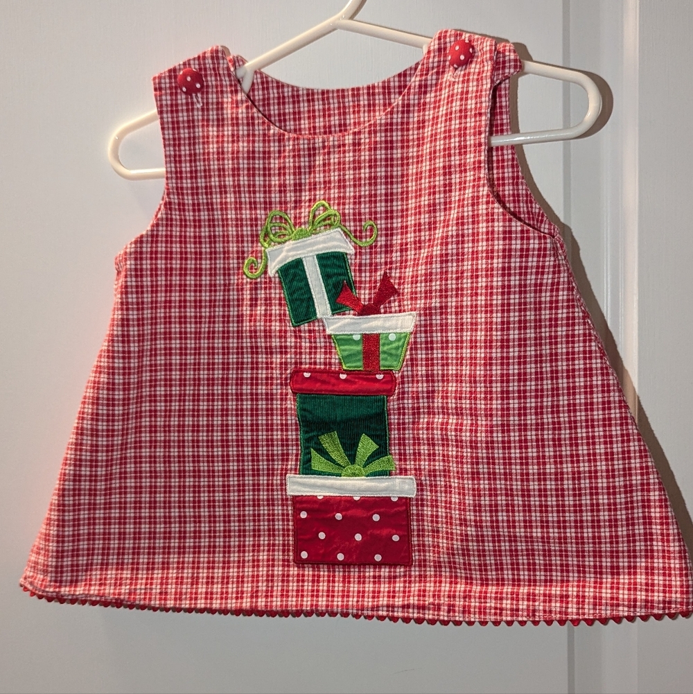 Glorimont Baby Checkered Christmas Dress/Reversible For Year Round 12M
